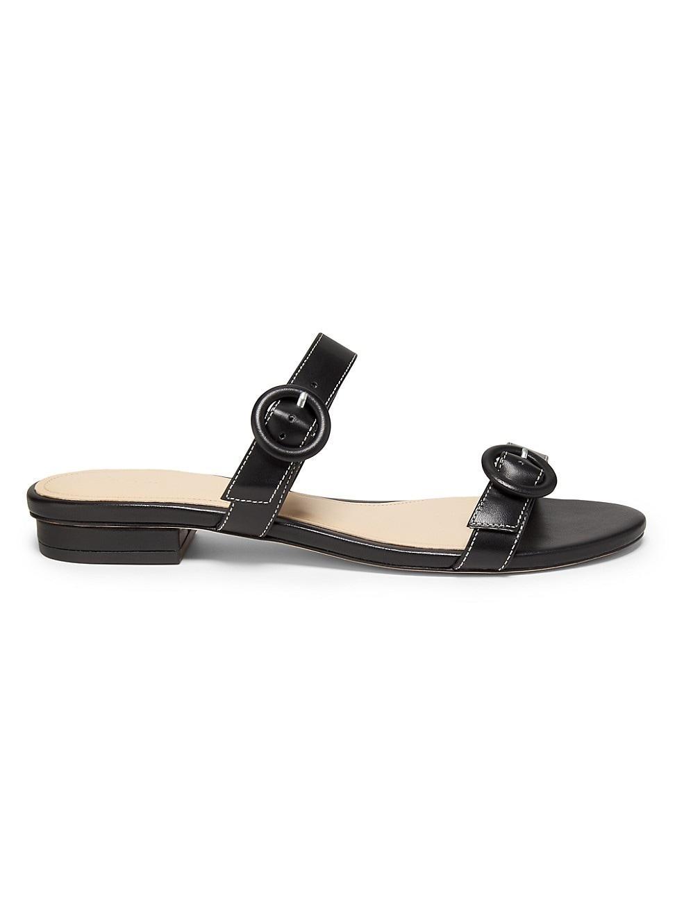 Womens Double Buckle Leather Flat Sandals Product Image