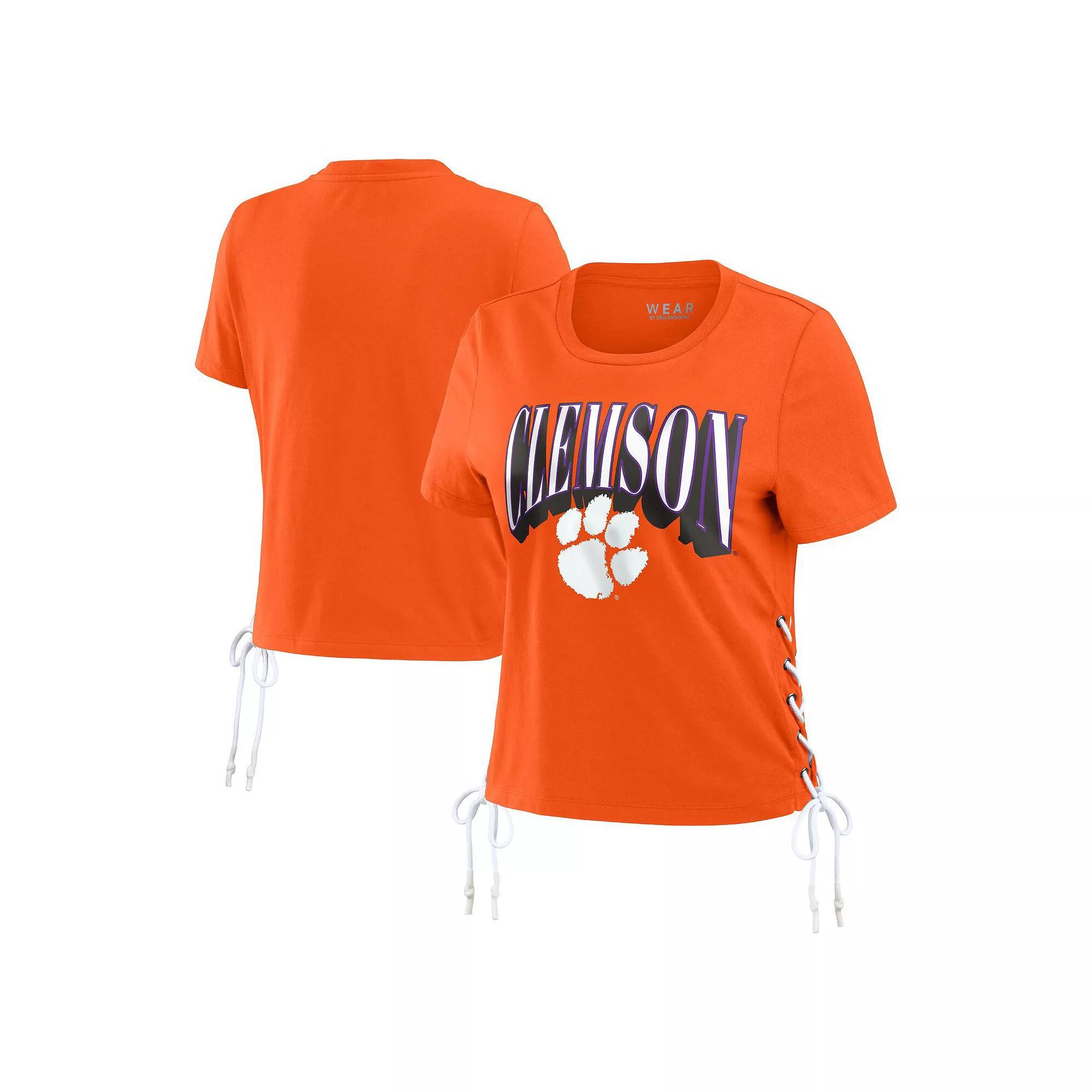 Women's WEAR by Erin Andrews Orange Clemson Tigers Side Lace-Up Modest Crop T-Shirt,  Product Image