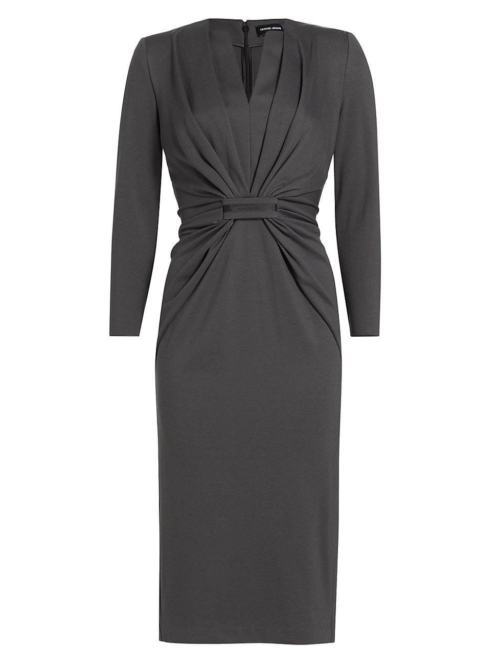 Tab-Front Gathered Jersey Sheath Dress Product Image