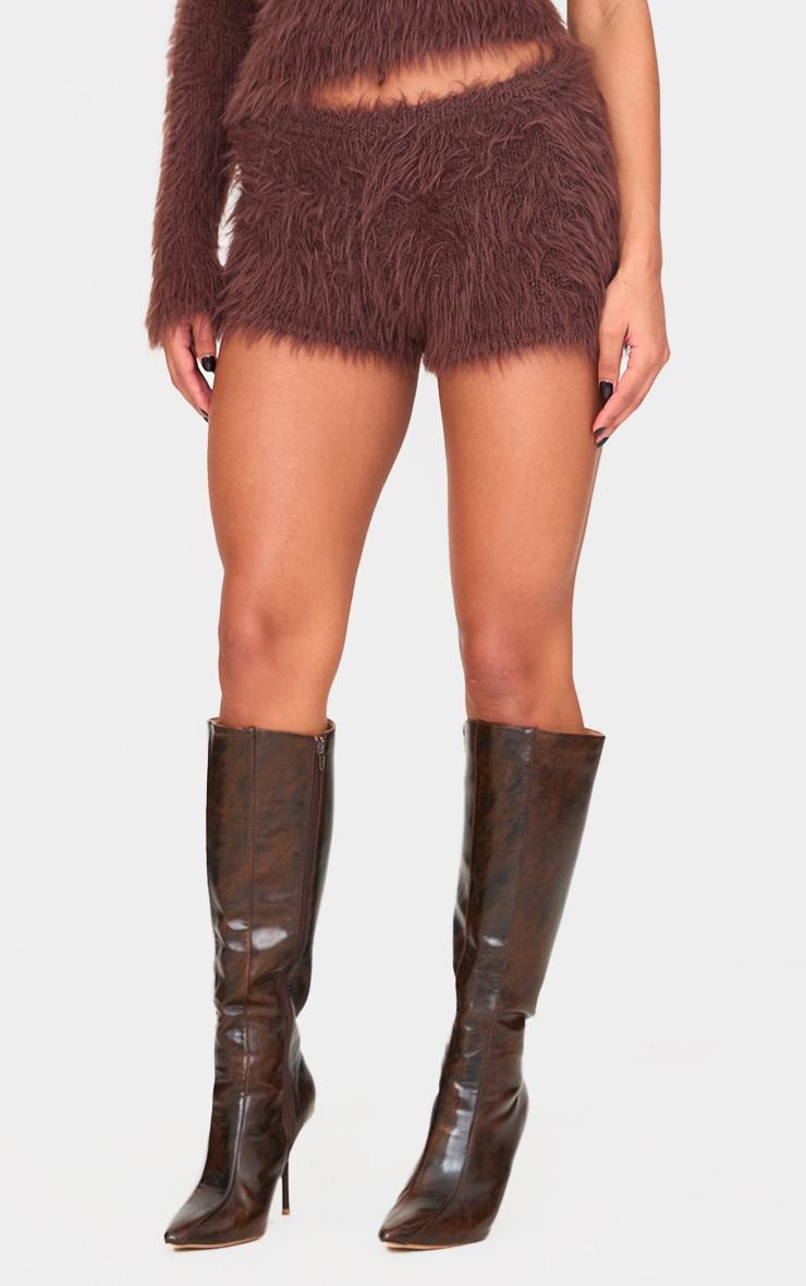  Chocolate Fluffy Knit Hot Pants Product Image