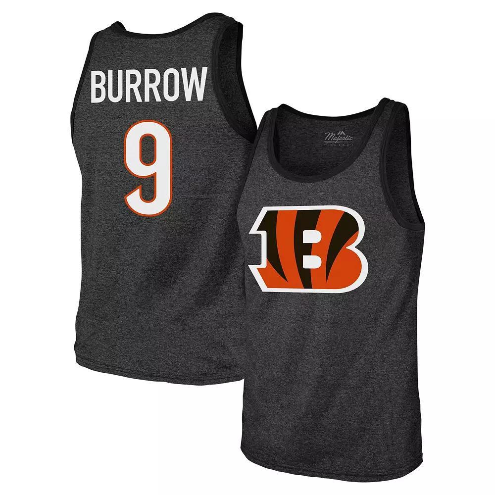 Men's Majestic Threads Joe Burrow Black Cincinnati Bengals Tri-Blend Player Name & Number Tank Top,  Product Image