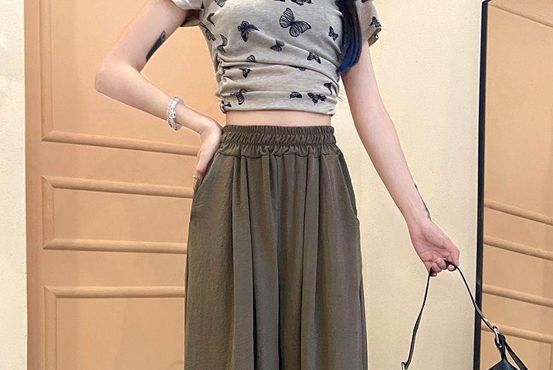 High Waist Plain Wide Leg Pants Product Image