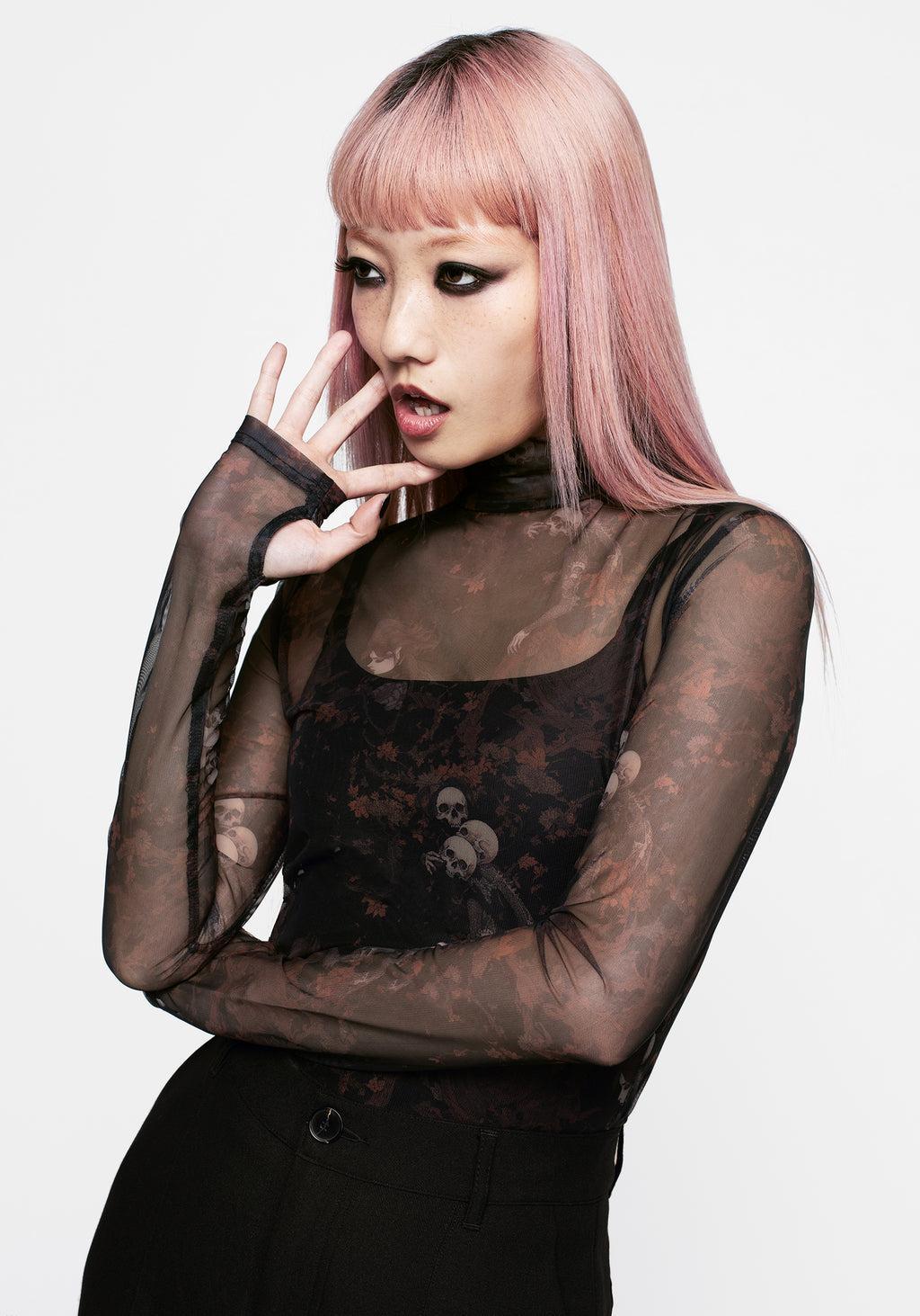 Underworld Printed Mesh High Neck Top Product Image