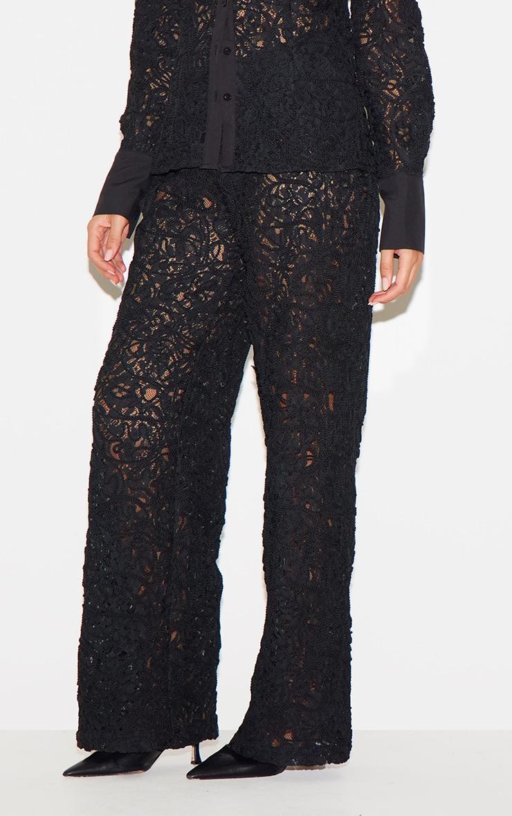 Black Premium Jacquard Lace Wide Leg Pants Product Image