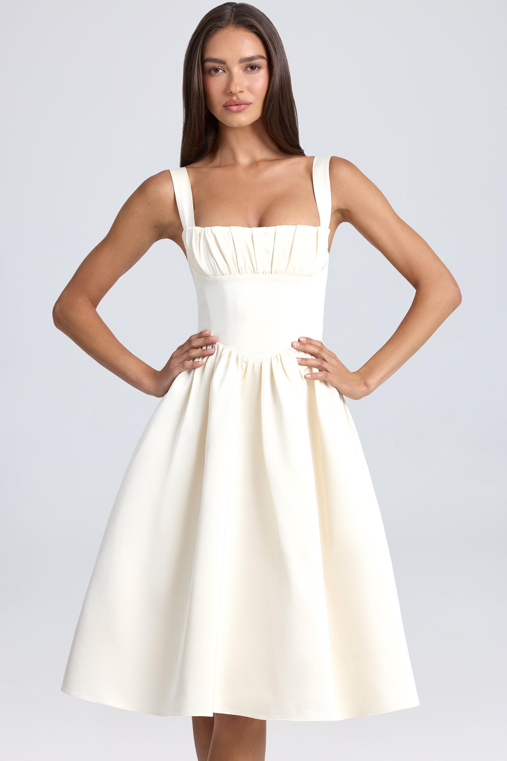 Draped Corset Midaxi Dress in Ivory Product Image