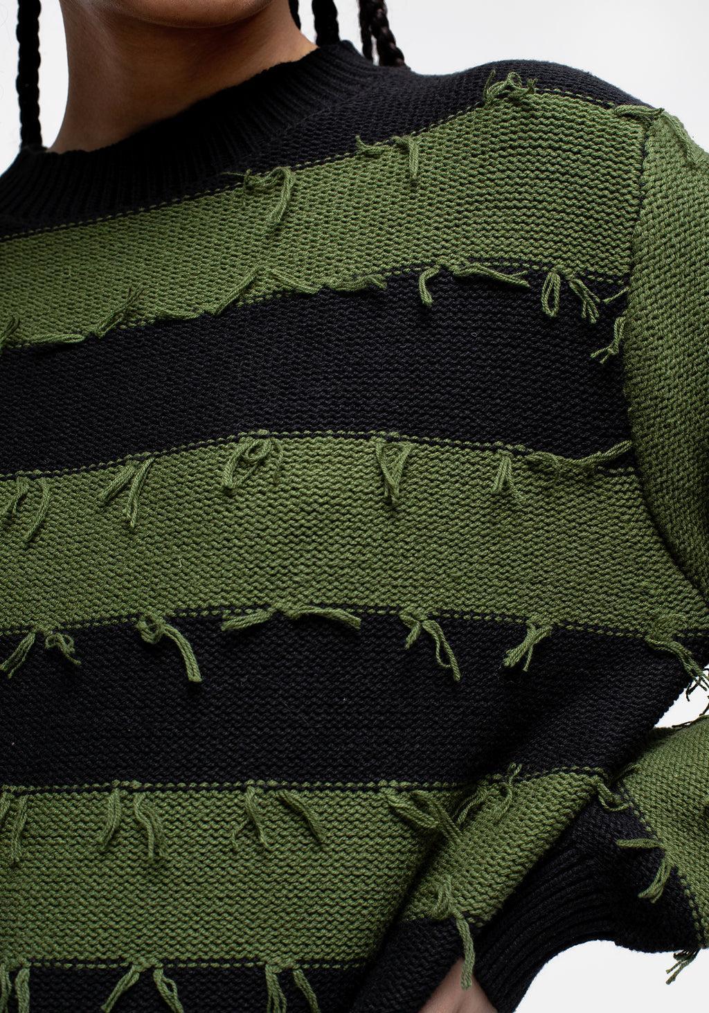 Nancy Stripe Oversized Sweater - Green and Black Product Image