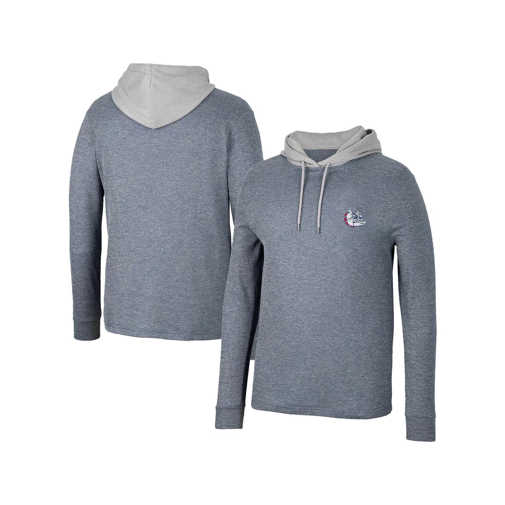 Men's Colosseum Navy Gonzaga Bulldogs Ballot Waffle-Knit Thermal Long Sleeve Hoodie T-Shirt,  Product Image