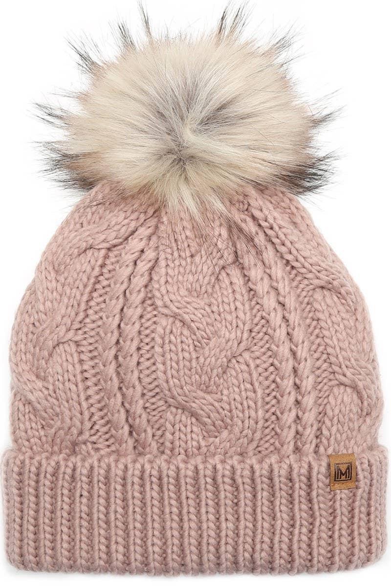 Women's Faux Fur Pom Beanie Hat with Sherpa Lining Female Product Image