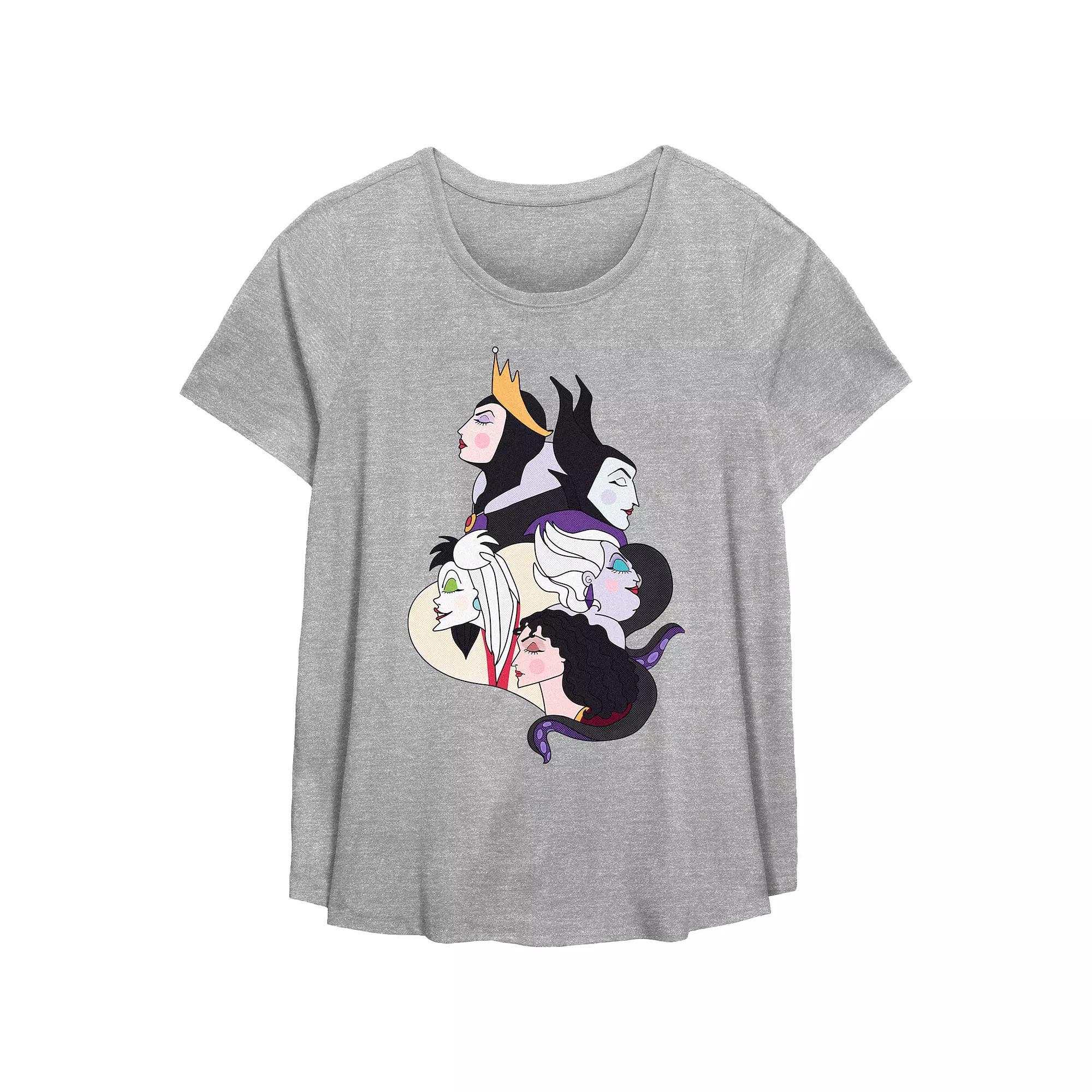 Disney Villains Juniors' Plus Size Wicked Ladies Profiles Scoop Hem Flowy Graphic Tee, Women's, Size: 4XL, Grey Gray Product Image