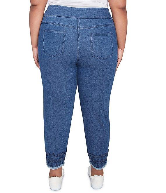 Ruby Rd. Plus Size Straight Leg Embroidered Frayed Hem Pull-On Ankle Pants Product Image