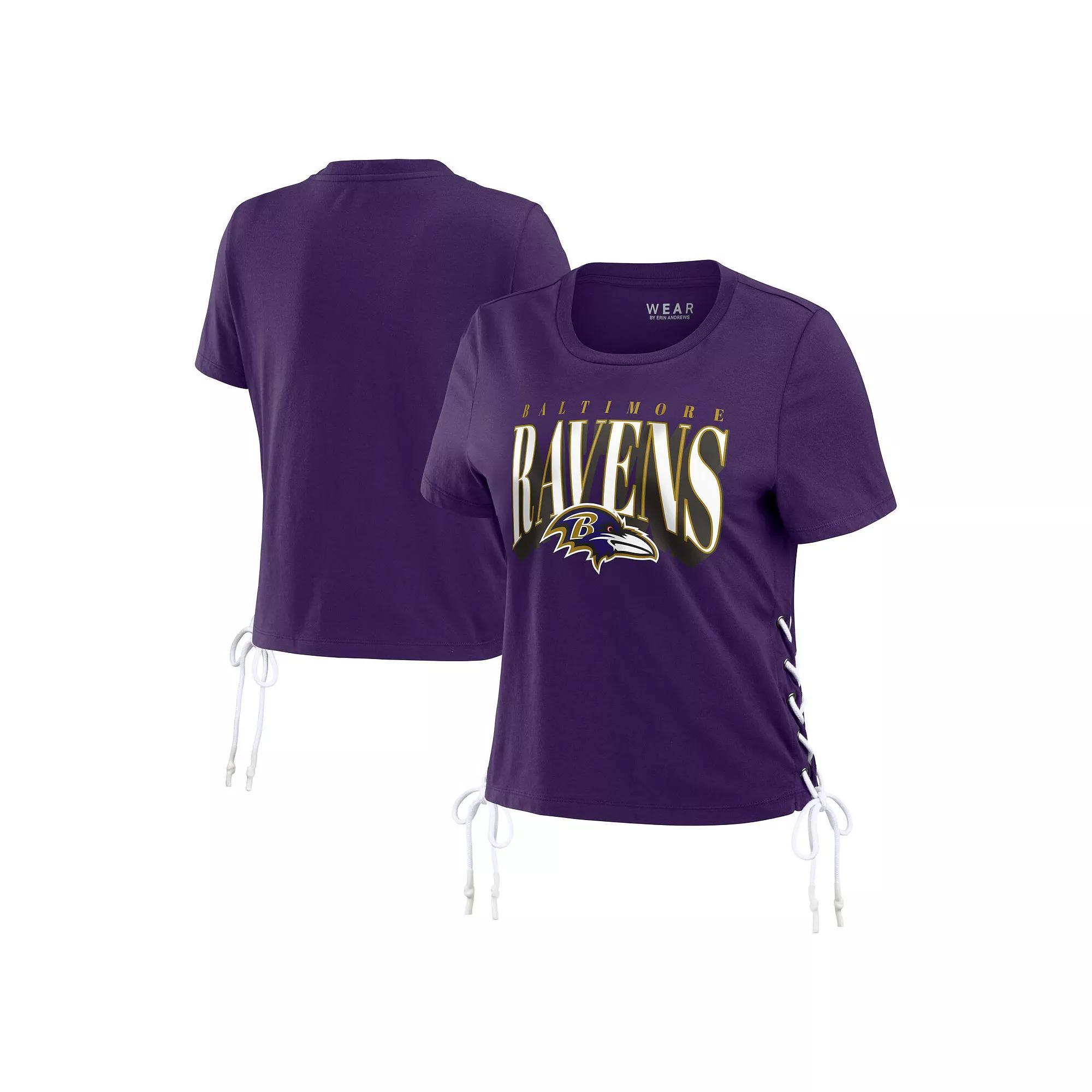 Women's WEAR by Erin Andrews Purple Minnesota Vikings Lace Up Side Modest Cropped T-Shirt,  Product Image