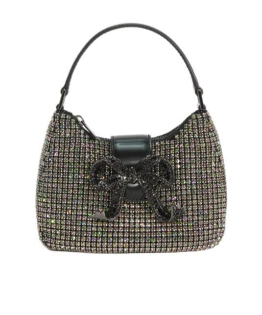 SELF-PORTRAIT Multi Rhinestone Crescent Micro Bag In Black Product Image