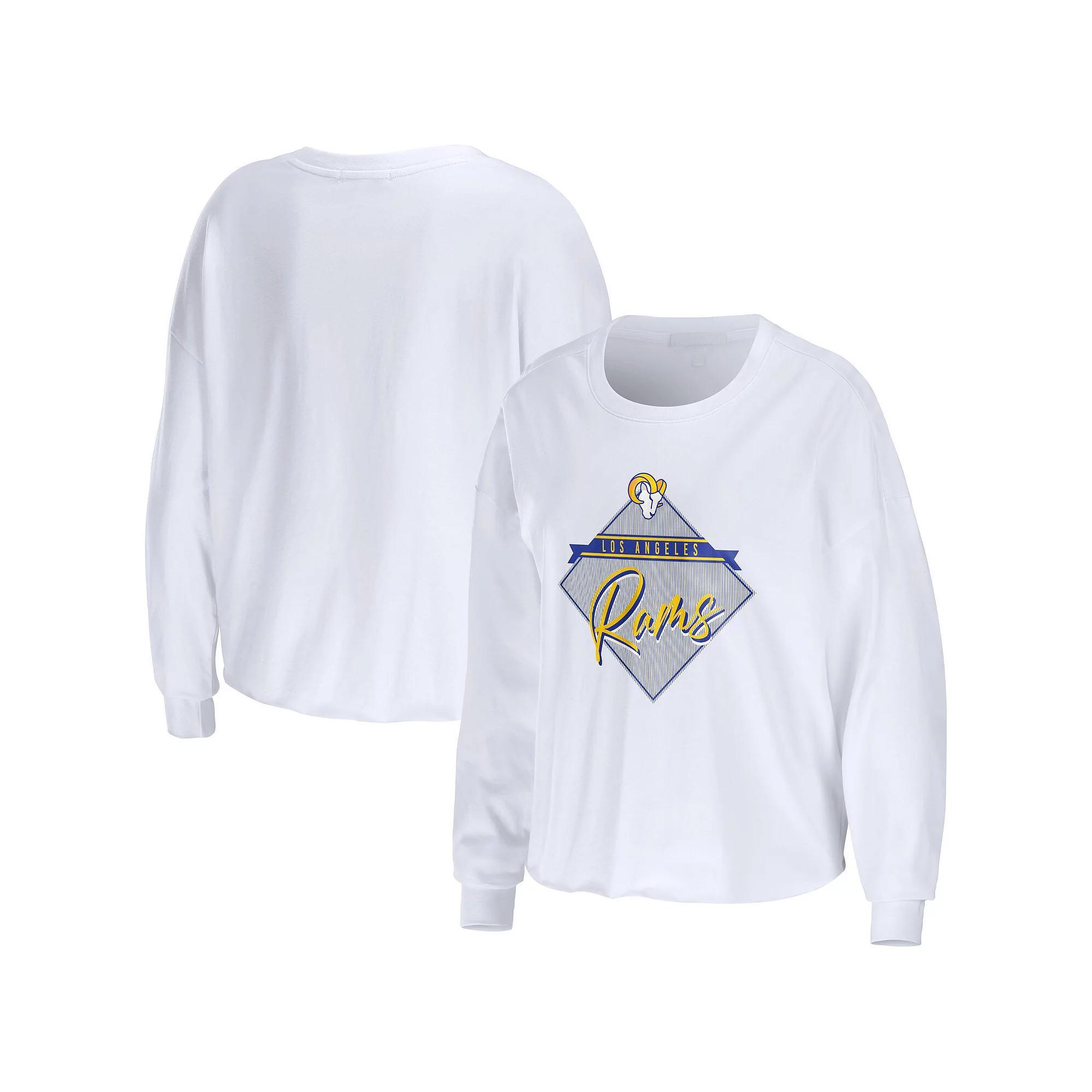 Women's WEAR by Erin Andrews White Los Angeles Rams Domestic Cropped Long Sleeve T-Shirt,  Product Image