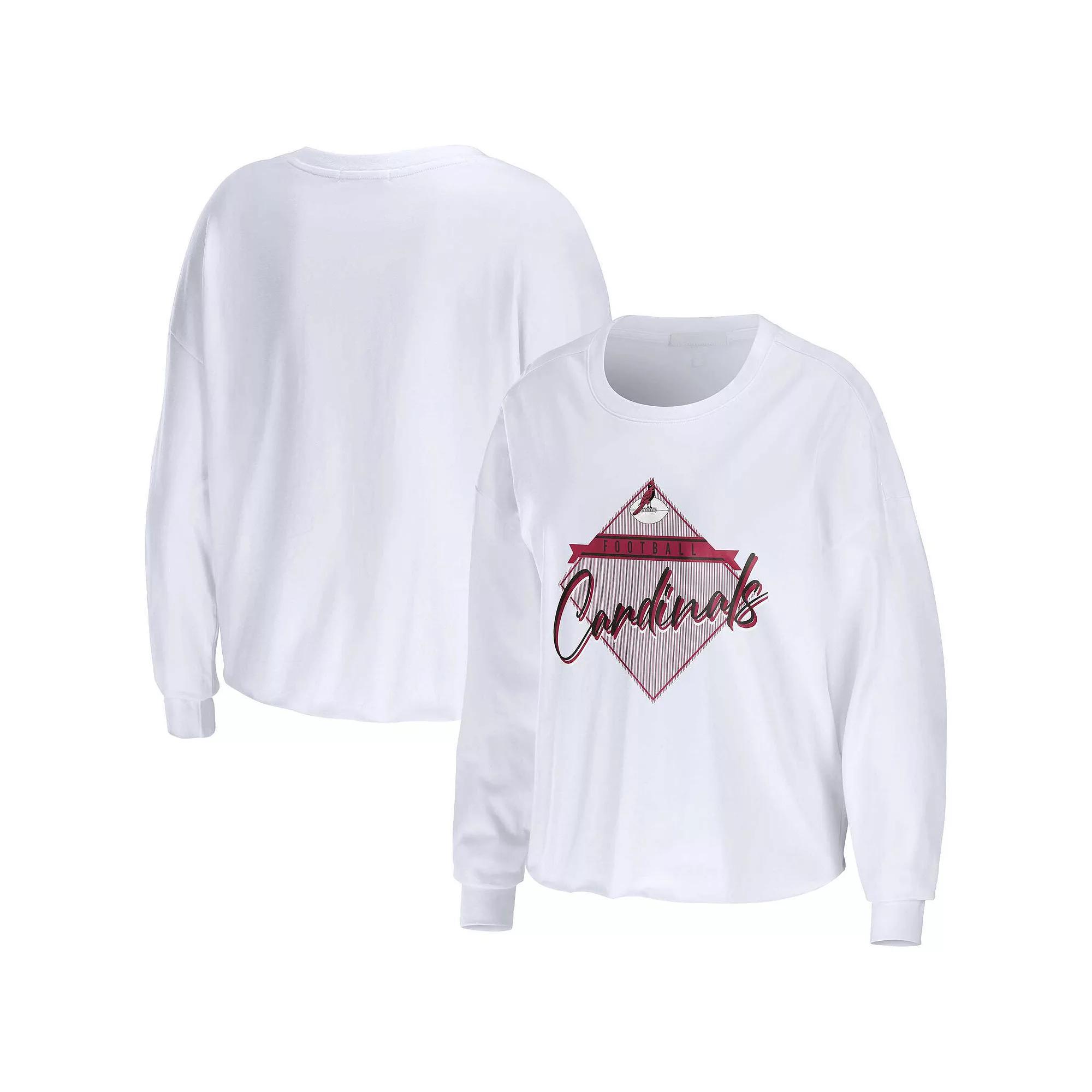 Women's WEAR by Erin Andrews White Arizona Cardinals Domestic Cropped Long Sleeve T-Shirt, Size: Small Product Image