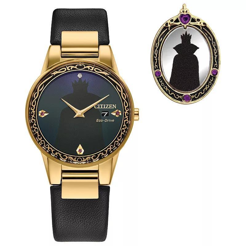 Citizen Womens Disney Villain Evil Queen Shadow Two Hand Black Leather Strap Watch Box Set Product Image