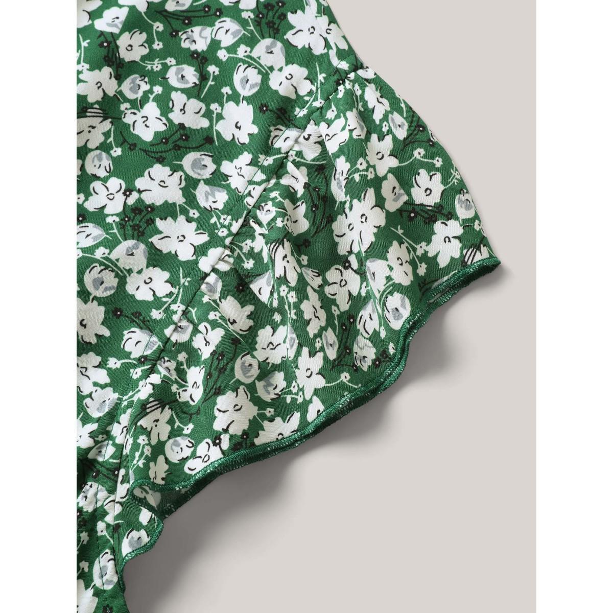 Plus Size Breezy Floral Print Flutter Sleeve Midi Dress Truegreen Women Elegant Ruffles Overlap Collar Cap Sleeve Curvy BloomChic 10/M Product Image