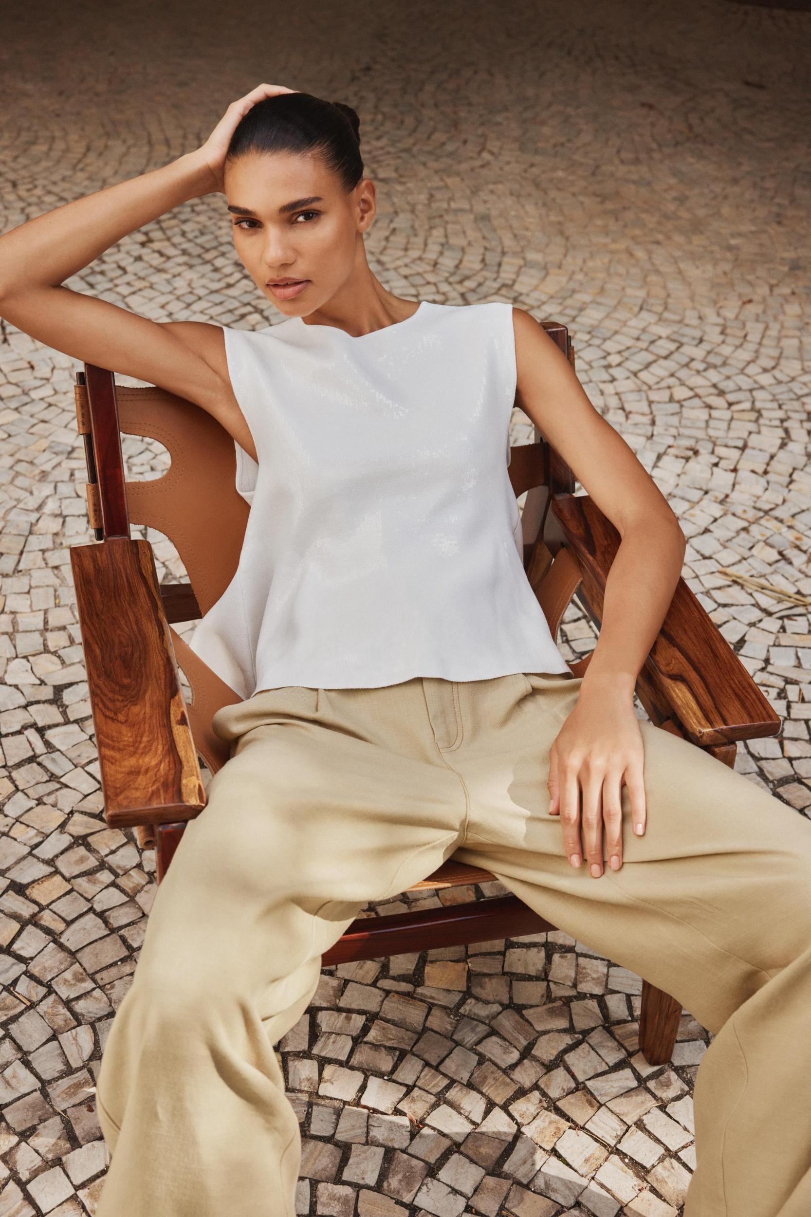 SEQUIN KNIT PEPLUM TOP Product Image