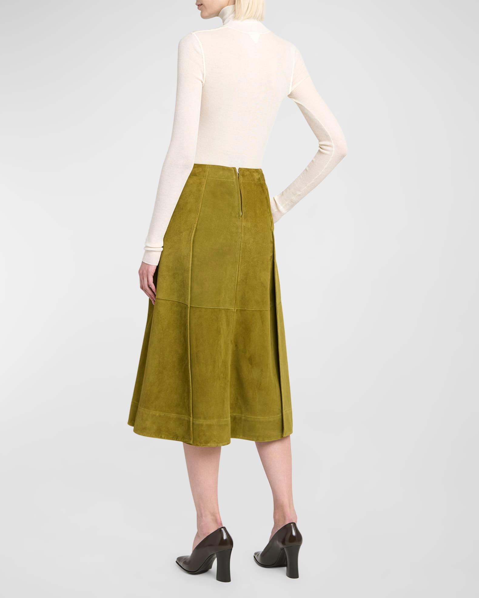 Paneled Suede Knee-Length Skirt Product Image