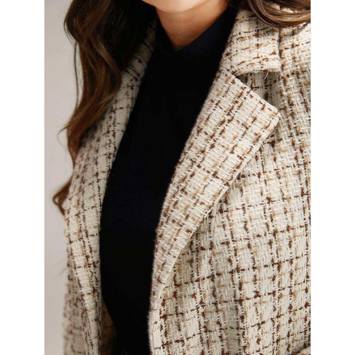 Plus Size Gingham Suit Collar Flap Pocket Blazer Ivory Women Dailywear Gingham Texture Sleeve Long Sleeve Suit Collar 28/5X Pocket Casual Blazers BloomChic Product Image