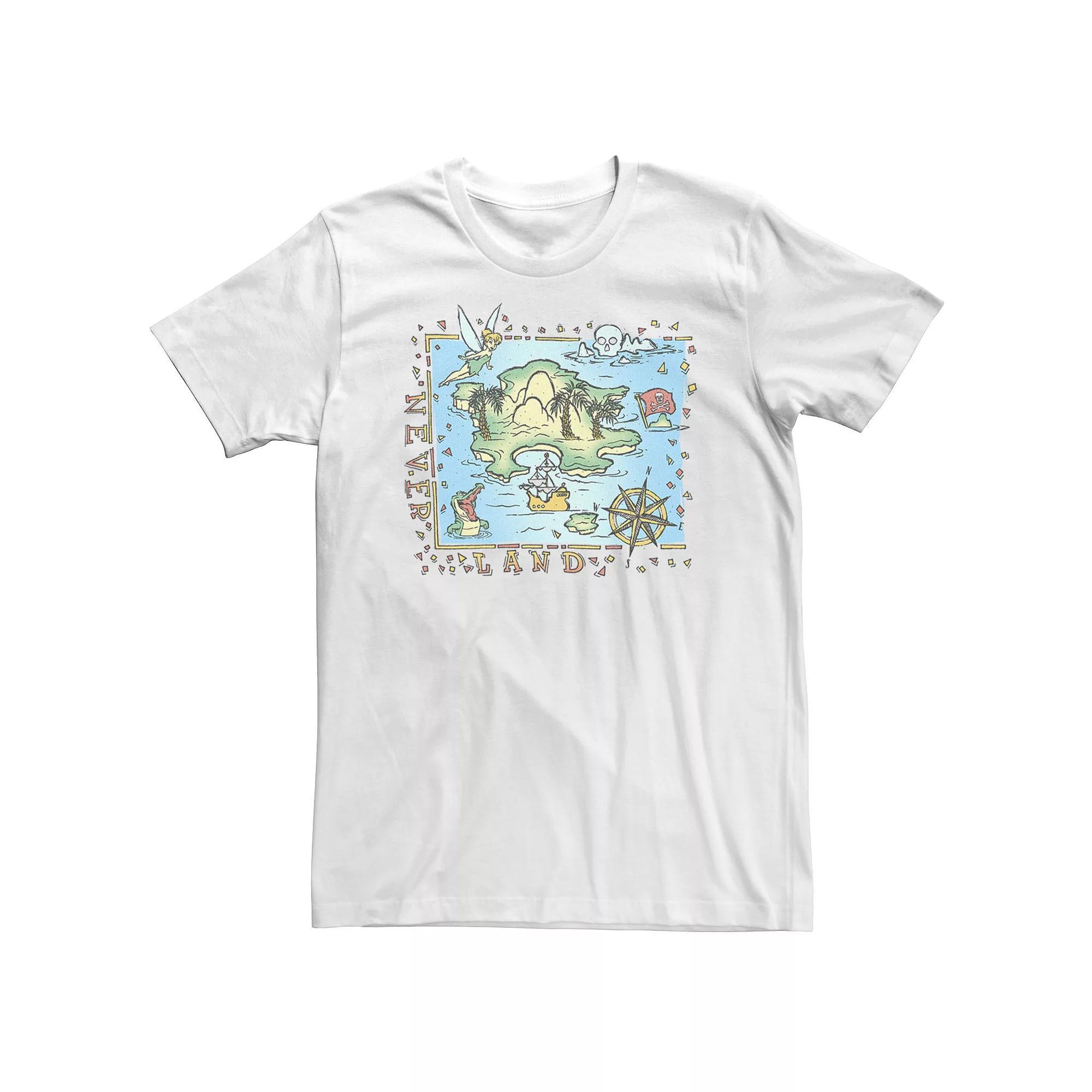 Big & Tall Disney Peter Pan Never Land Map Vintage Poster Tee, Men's, Size: 4XL Tall, White Product Image