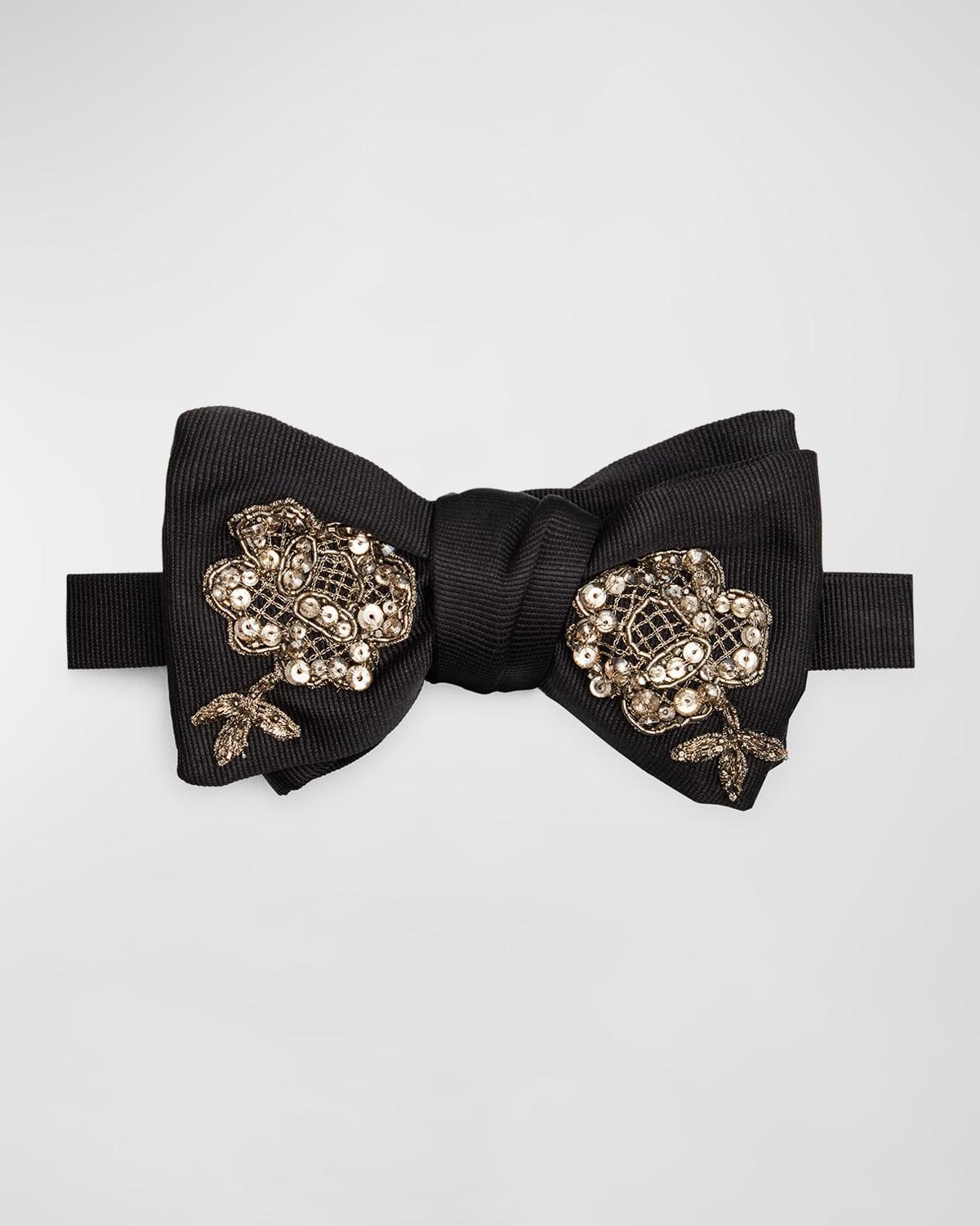 Mens Silver Lace Applique Bow Tie Product Image