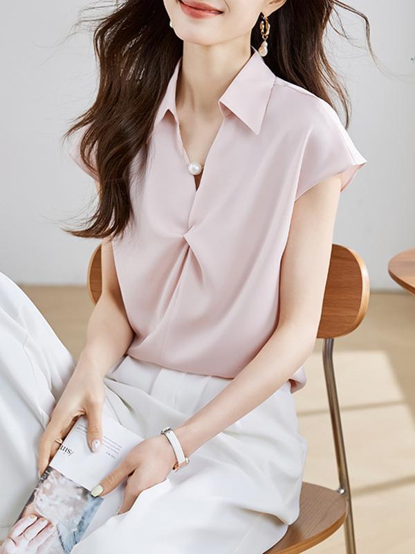 Loose Raglan Sleeve Solid Color Split-Joint Lapel Blouses&Shirts Tops Product Image