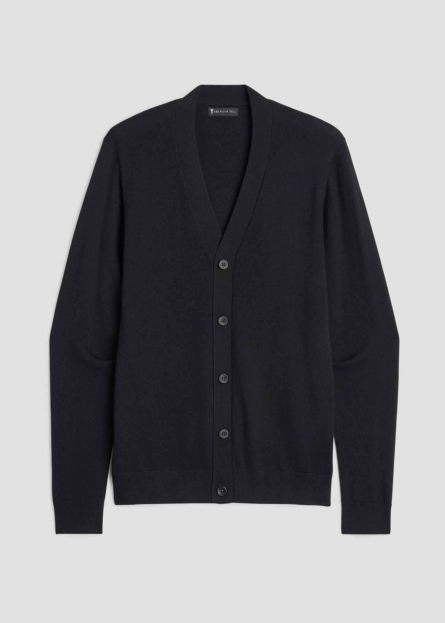 Merino Wool Cardigan Sweater for Tall Men in Black Product Image