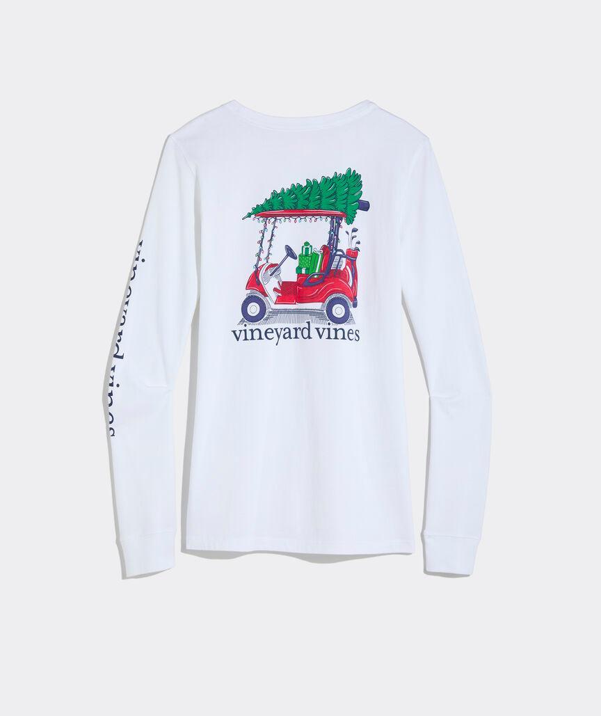 Women's Christmas Golf Cart Long-Sleeve Pocket Tee Product Image