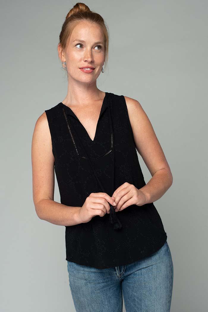 Sleeveless Eyelet Tie Front Tank Top Product Image