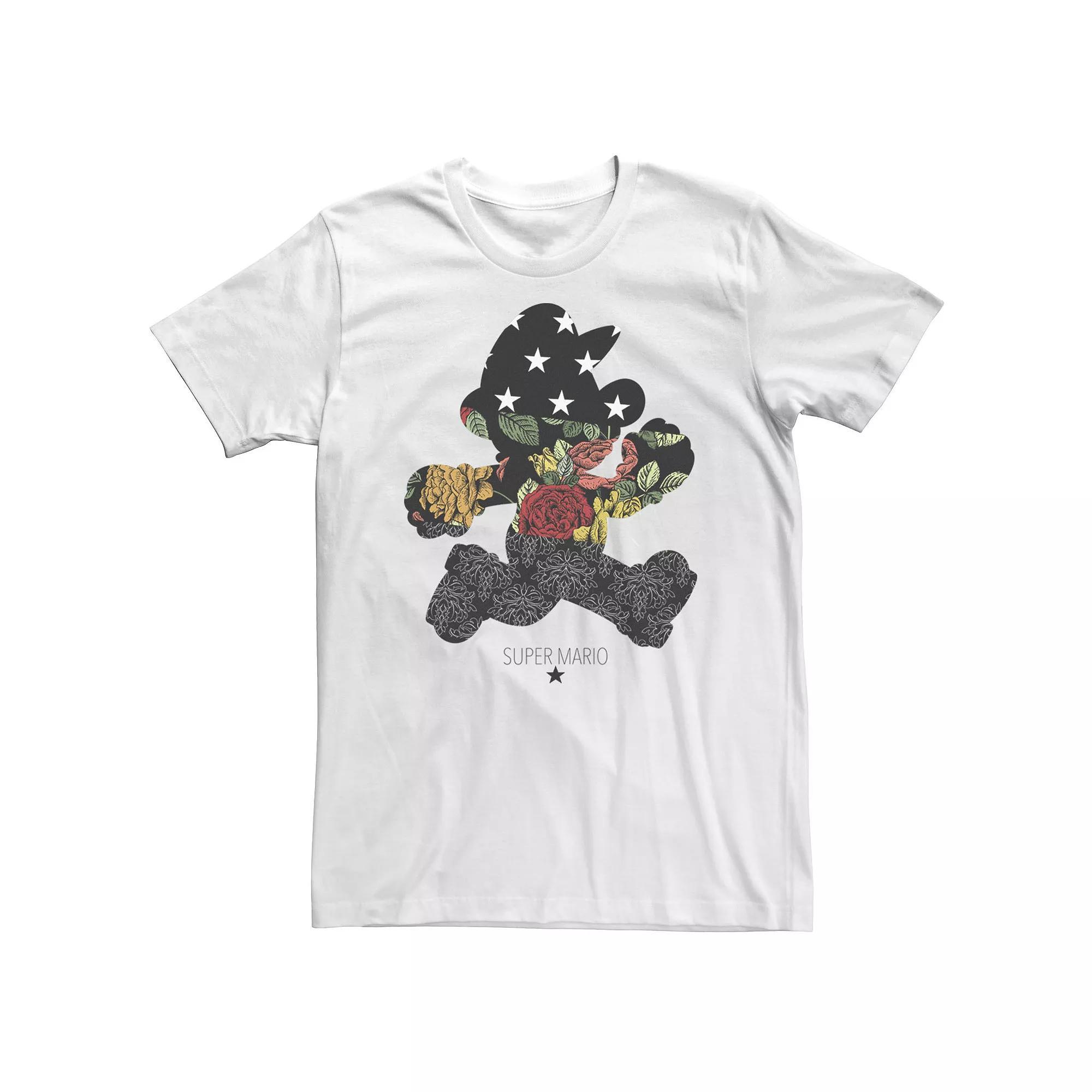 Big & Tall Nintendo Super Mario Running Floral Fill Silhouette Tee, Men's, Size: 5XL, White Product Image