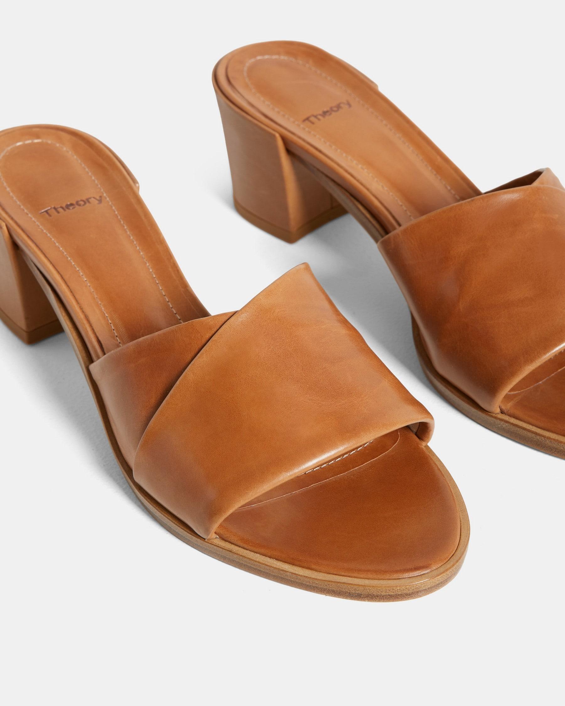 Folded Mid-Heel Slide in Leather Product Image