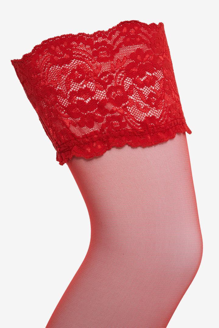 Lace Top Thigh Highs — Red Product Image