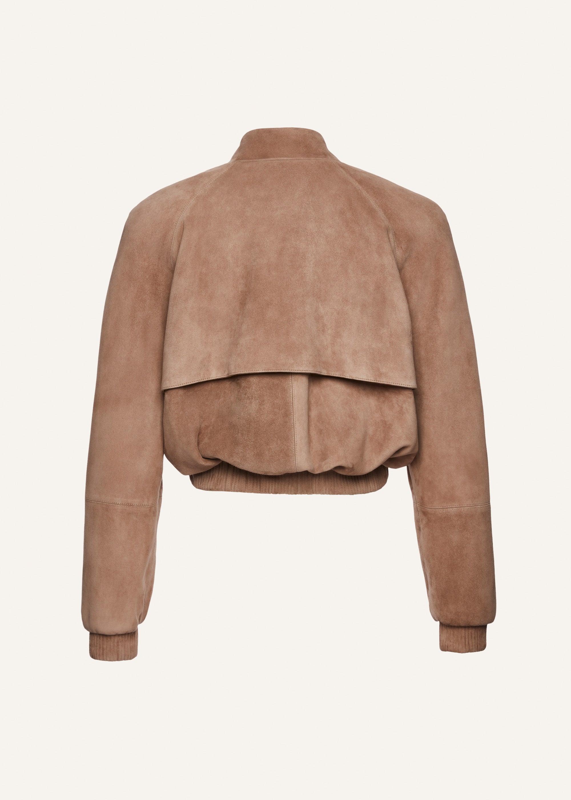 Cropped leather bomber jacket in beige suede Product Image