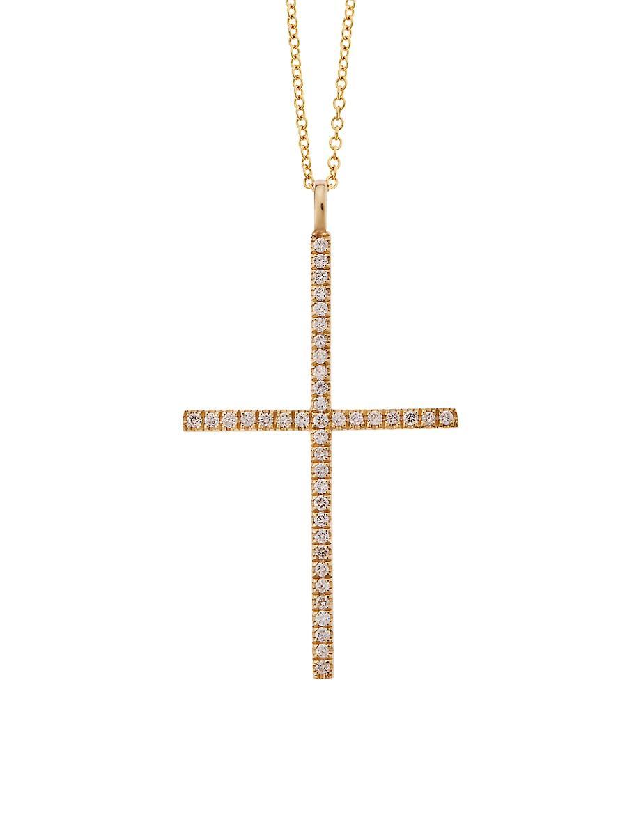 Womens Classic 18K Yellow Gold & Diamond Cross Pendant Necklace Product Image