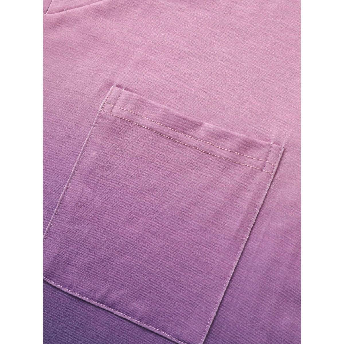 Plus Size Ombre Contrast Patched Pocket T-shirt Multicolor Women Leisure Non Ombre V-neck Casual T-shirts BloomChic 28/5X Product Image