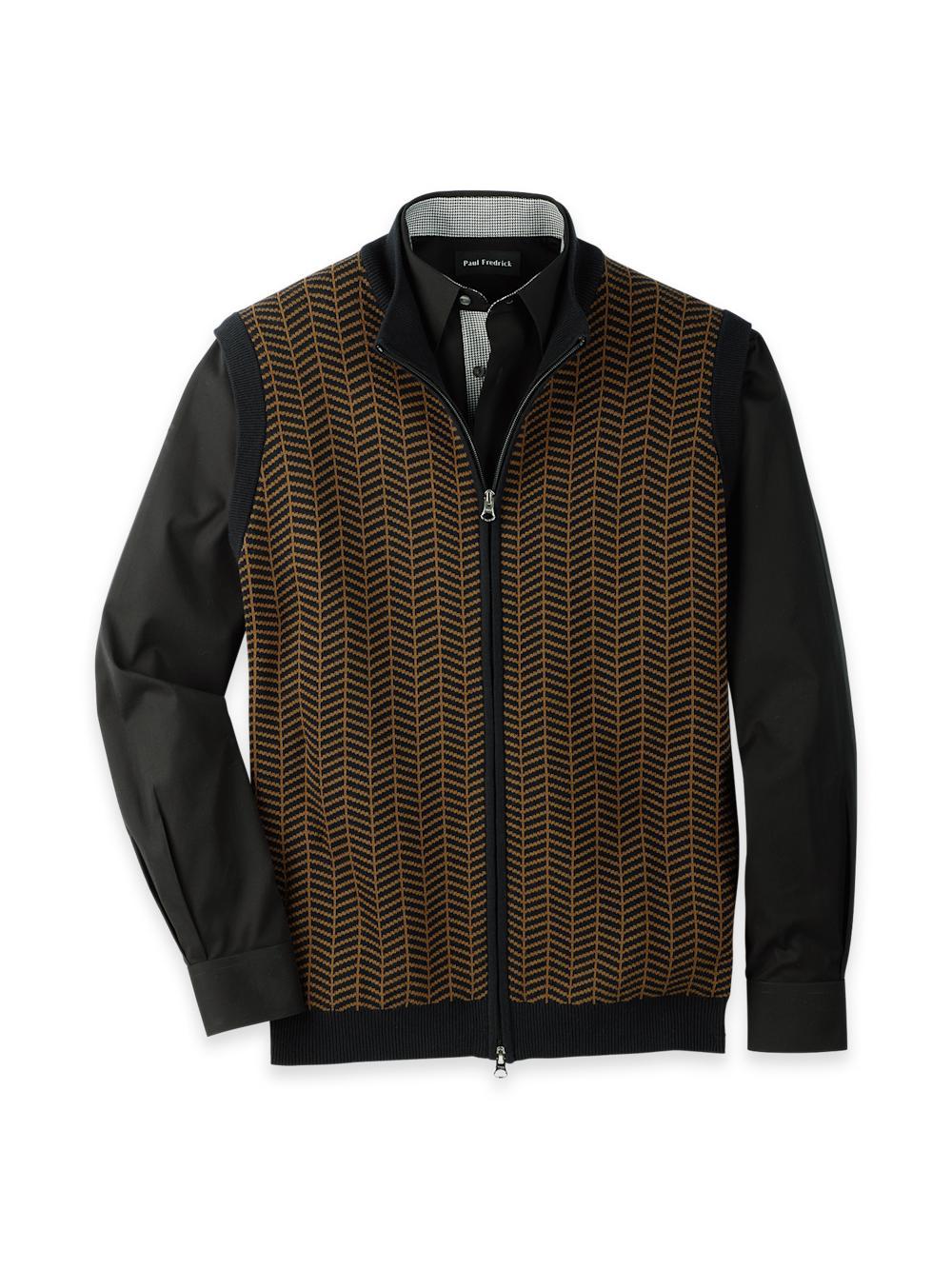 Cotton Full Zip Mock Neck Vest - Brown/black Product Image