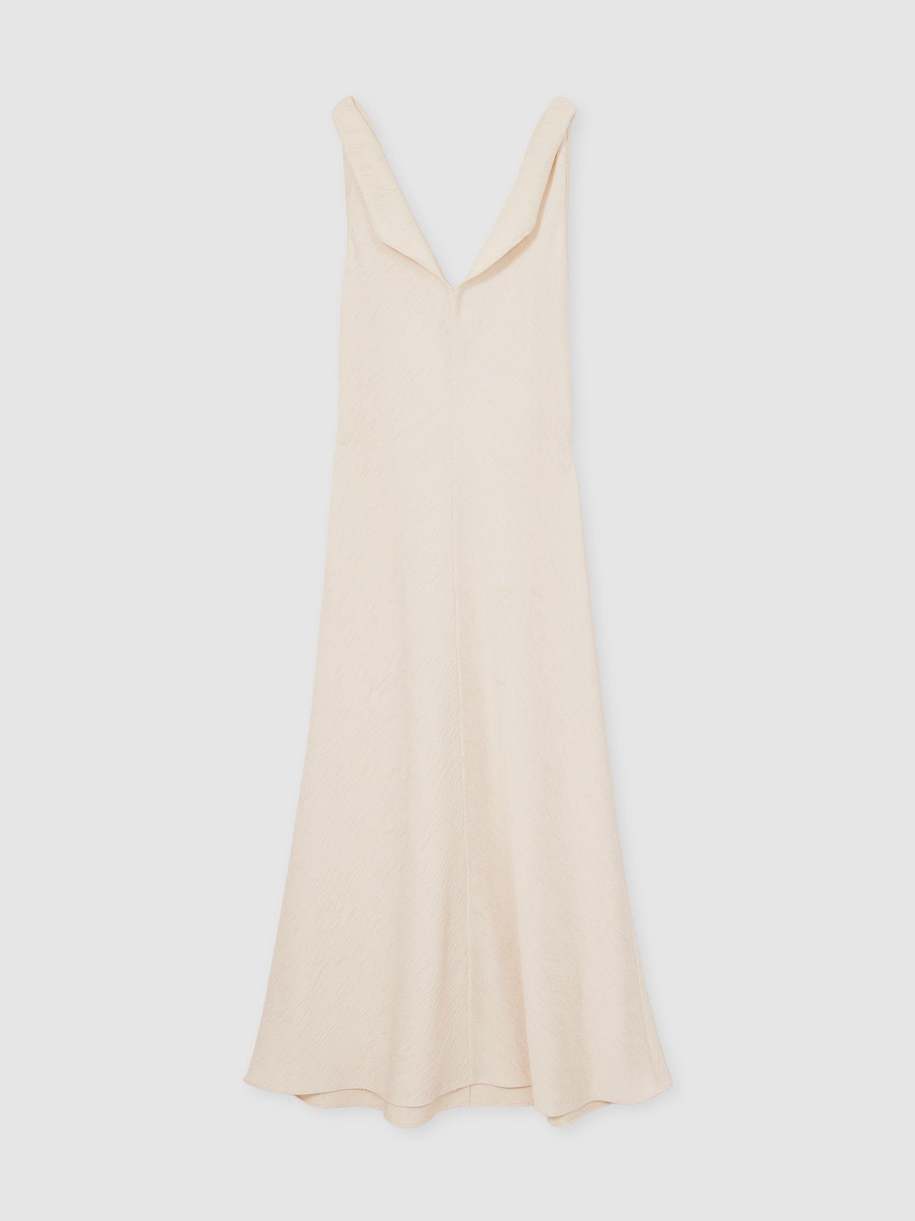 Textured Drape-Neck Midi Dress in Cream Product Image