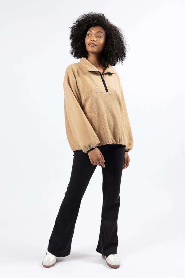 Outside The Box Beige Contrast Trim Fleece Pullover FINAL SALE Product Image