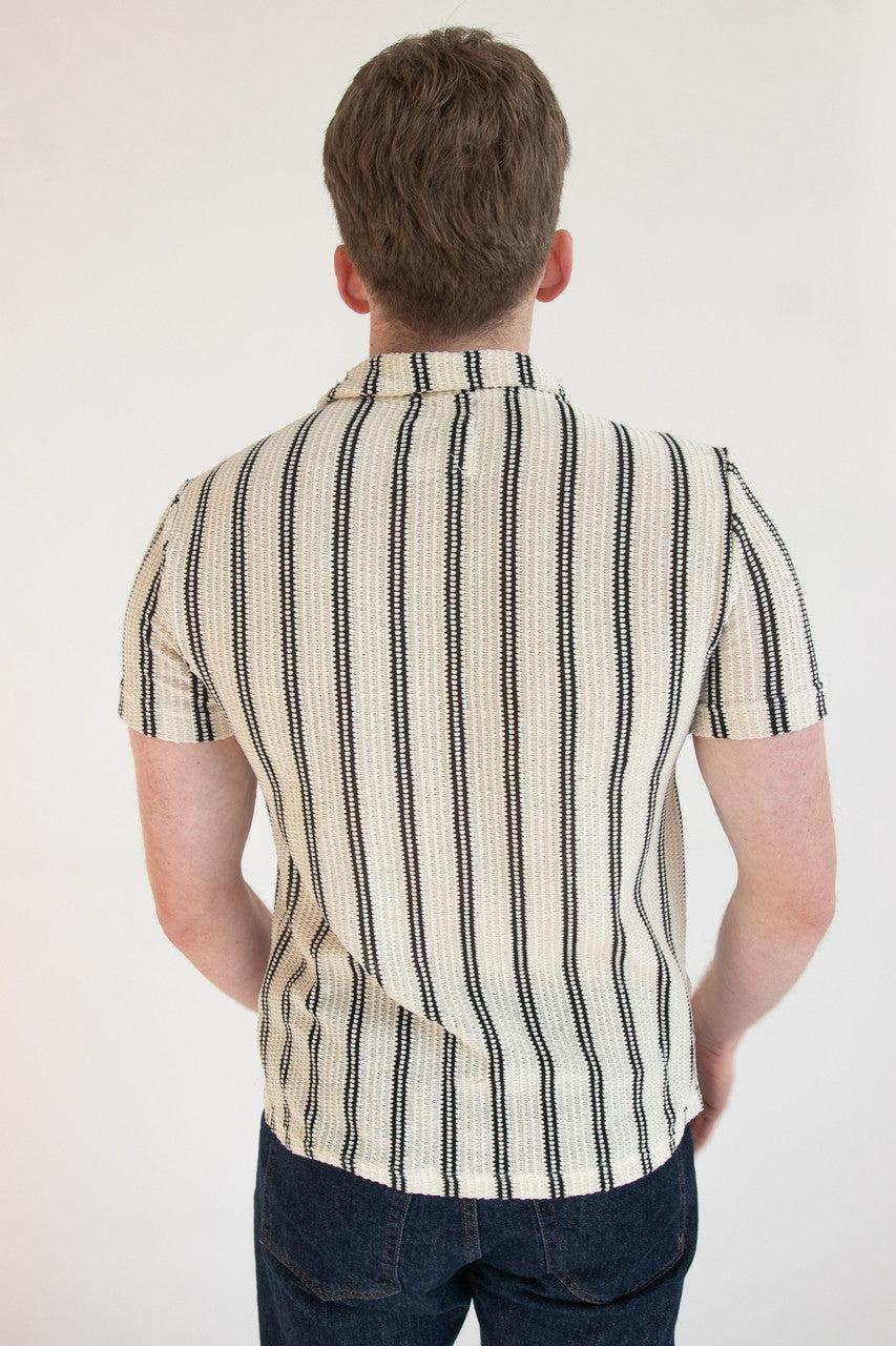 Double Stripe Crochet Button Up Shirt Product Image