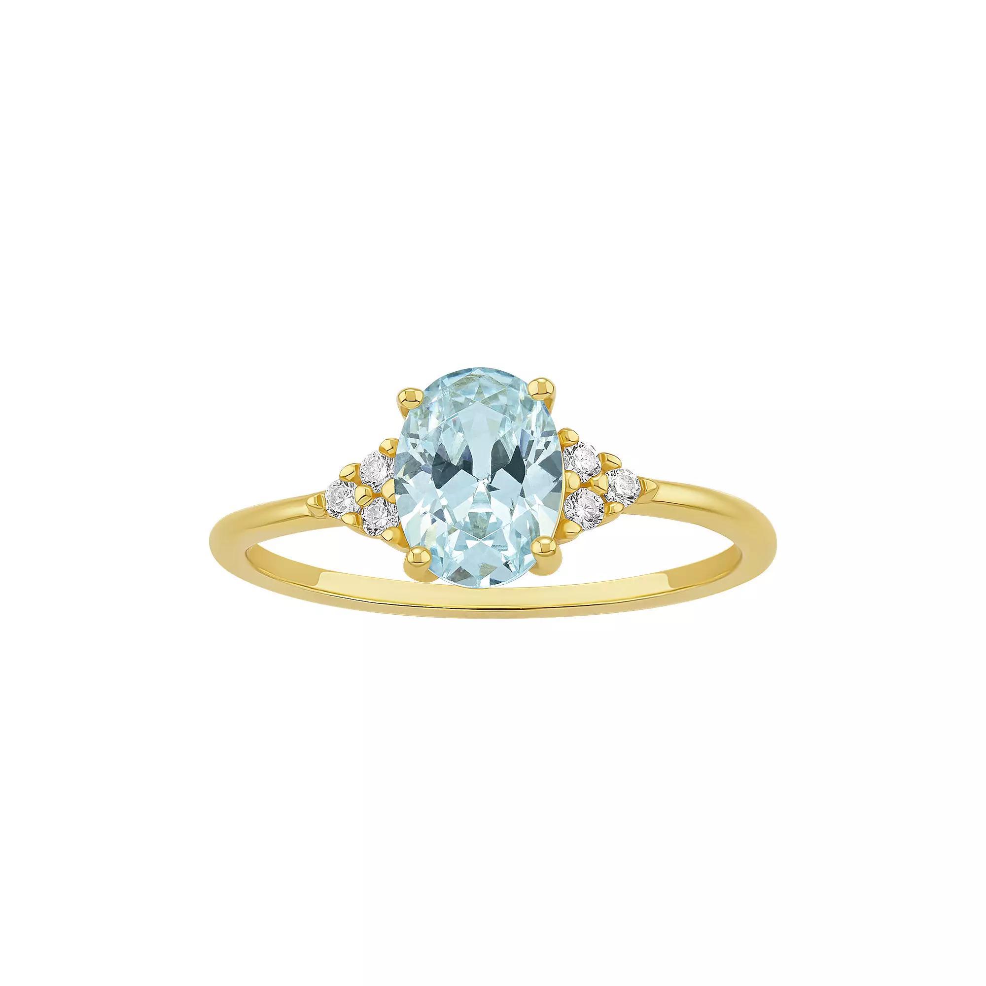 PRIMROSE Sterling Silver Oval Cubic Zirconia Ring, Women's, Size: 9, Gold Tone Blue Product Image