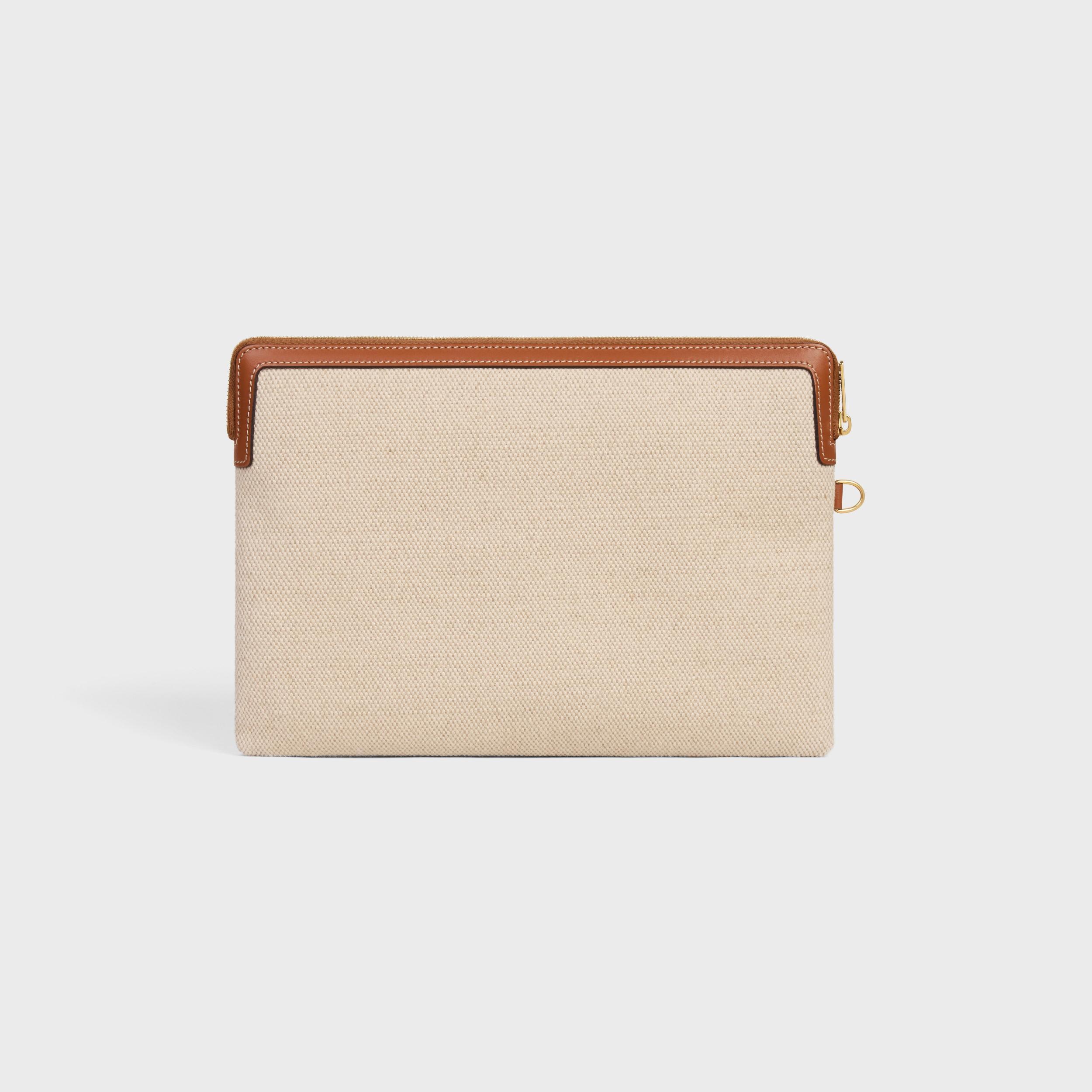 SMALL POUCH WITH STRAP IN TEXTILE WITH ANCHOR EMBROIDERY AND CALFSKIN Product Image