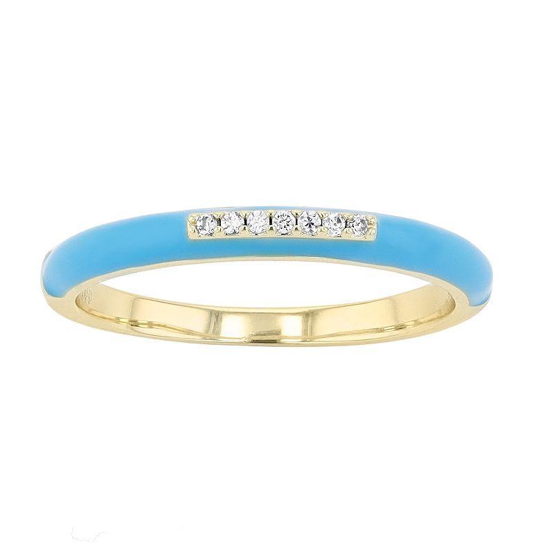 14k Gold-Plated Silver with Cubic Zirconia Enamel Slim Stacking Ring, Womens Blue Product Image