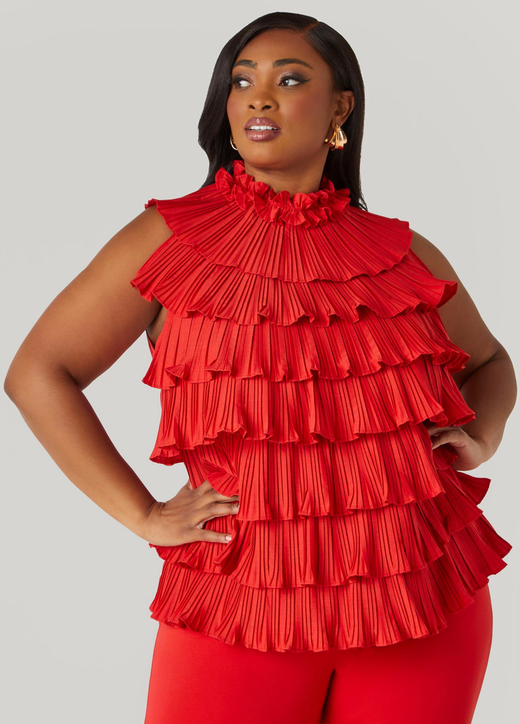 Plus Size Tiered Ruffled Blouse Ashley Stewart Product Image