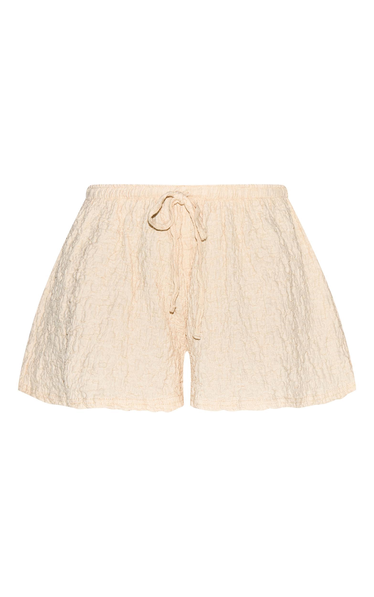 Cream Textured Jersey Drawstring Floaty Shorts Product Image