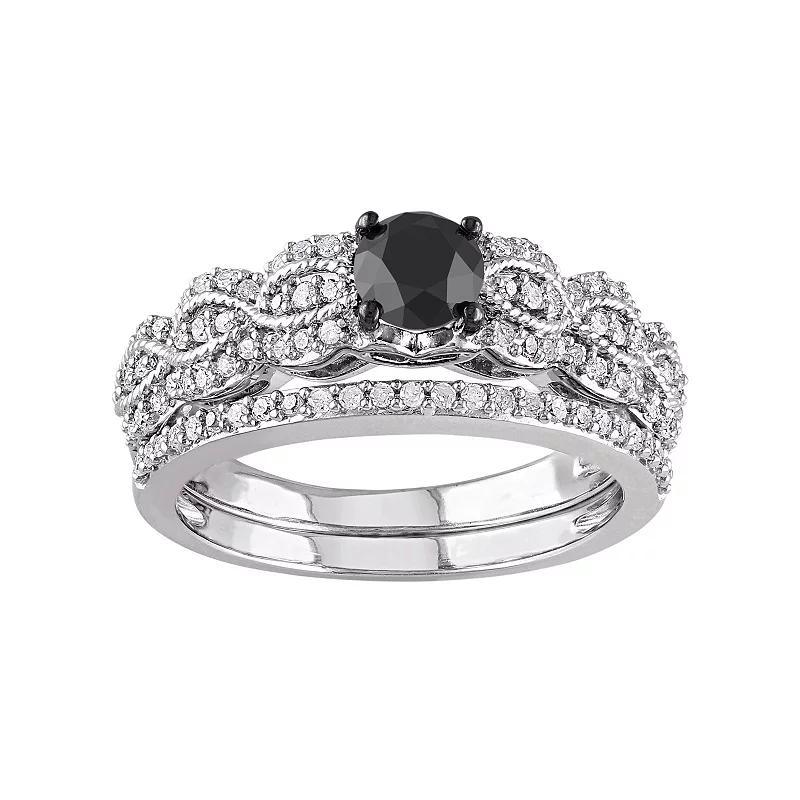 Stella Grace Black & White Diamond Scalloped Engagement Ring Set in Sterling Silver (1 Carat T.W.), Women's, Size: 7 Product Image