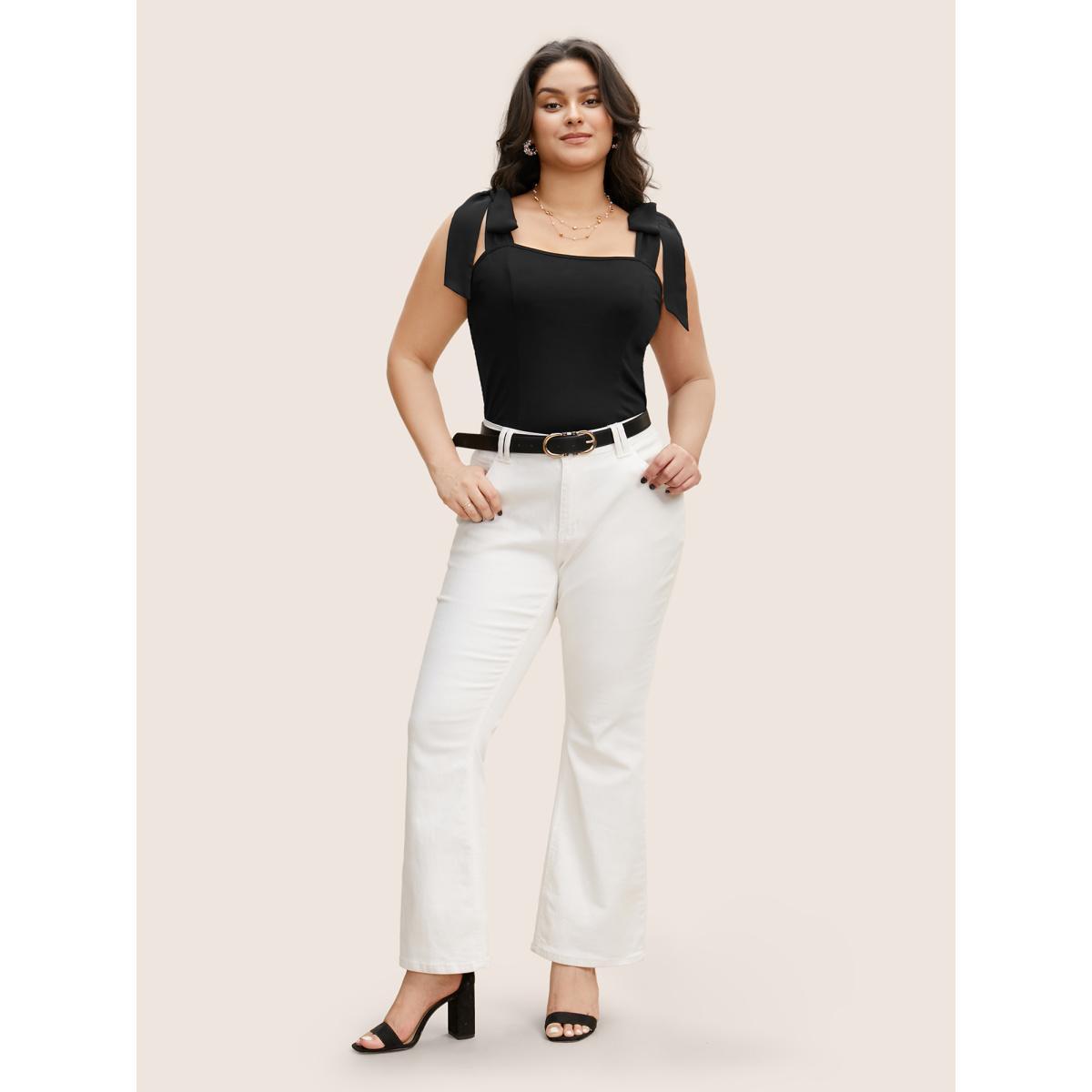 Plus Size Plain Square Neck Tie Knot Tank Top Women Black Elegant Tie knot Non Everyday Tank Tops Camis BloomChic 14-16/1X Product Image
