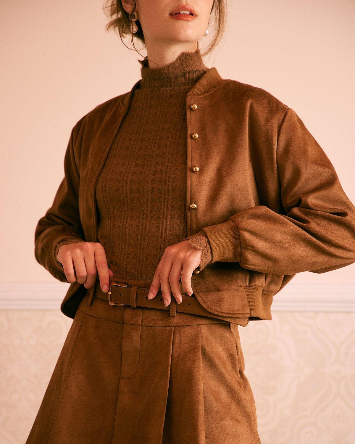 The Brown High Waisted Suede Mini Skirt Product Image