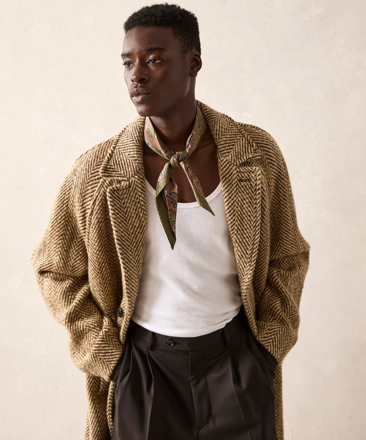 Italian Wool Topcoat in Light Brown Herringbone Product Image