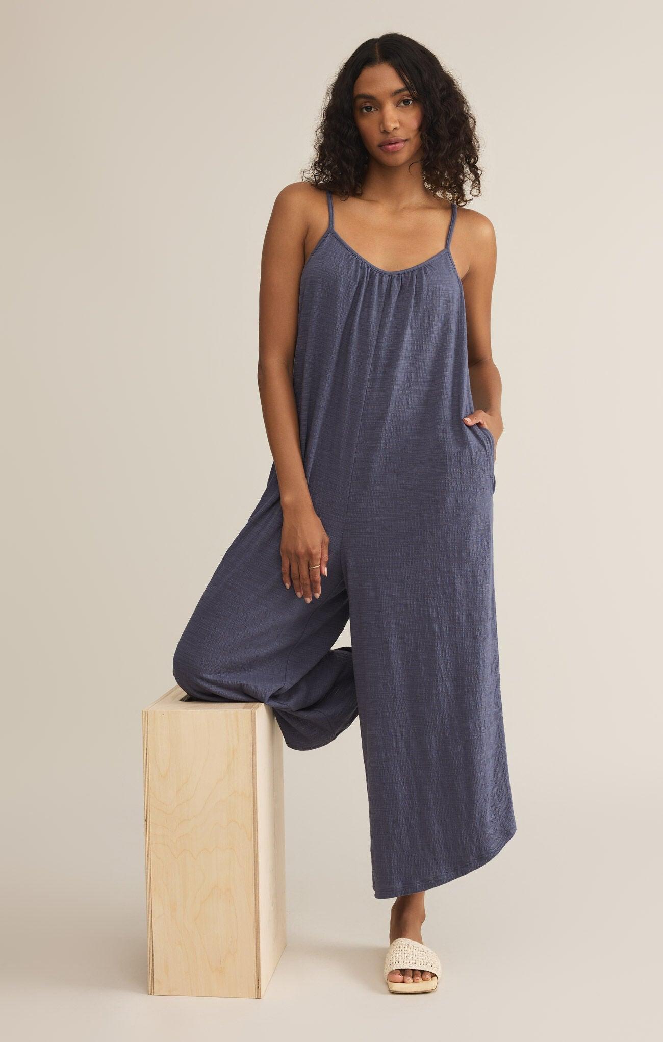 TEXTURED FLARED JUMPSUIT Product Image