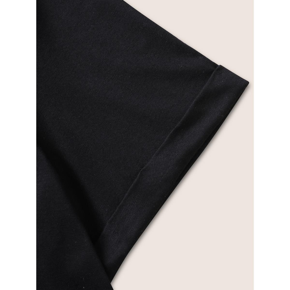 Plus Size Letter Print Round Neck T-shirt Black Women Casual Contrast Round Neck Everyday T-shirts BloomChic 10/M Product Image